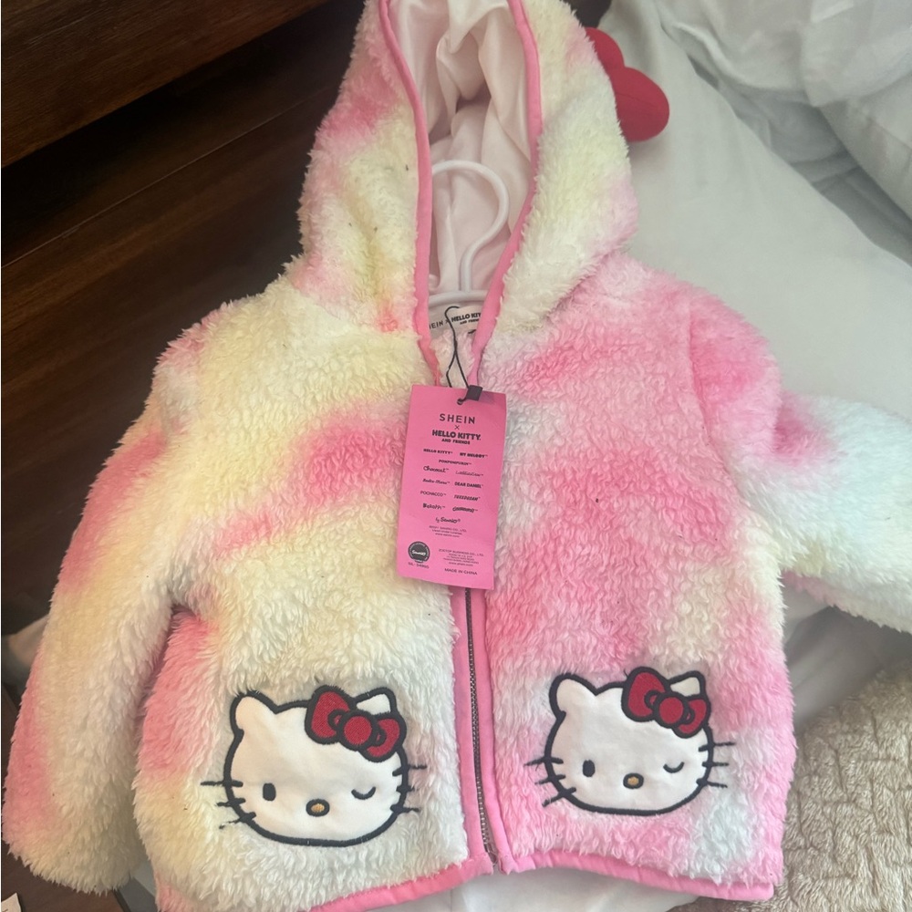 SHEIN Pink and White Fuzzy Hello Kitty Jacket
